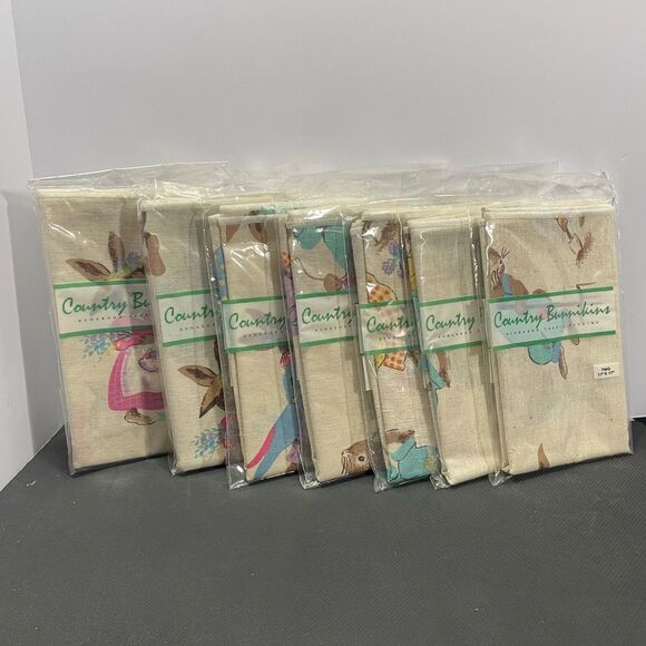 VTG 1997 Avon NIP Set Of 7 2 Packs Country Bunnikins Easter Fabric Napkins 17” - Picture 1 of 9